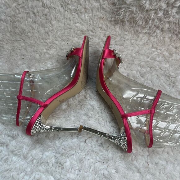 JEWEL BADGLEY MISCHKA Satin Hot Pink Rhinestone accents Ankle Strap Sandals SZ 8 - Picture 6 of 9